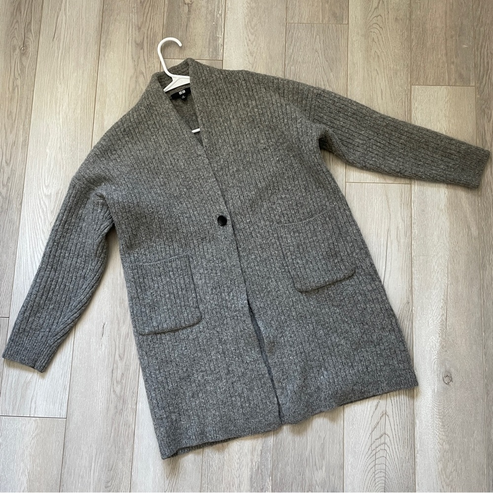 Uniqlo 100% Wool Ribbed Knit Cardigan Gray (Medium) - Picture 8 of 8